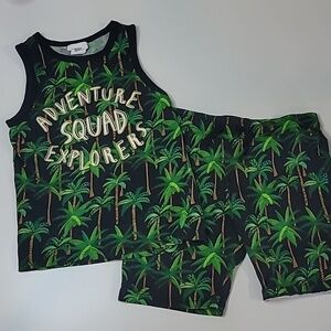 H&M x EMMA JAYNE Adventure Squad Tropical Palm Tree Cut off Shorts set
